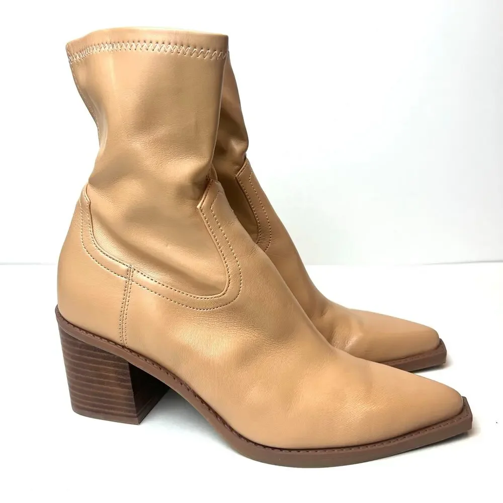 Dolce Vita Josiah Booties Pointed Toe Block Heel Ankle Boots Tan Size 7.5